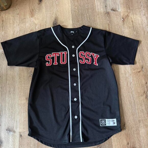 Stussy Baseball Jersey Men’s Small Black with Red Size M - Picture 1 of 5
